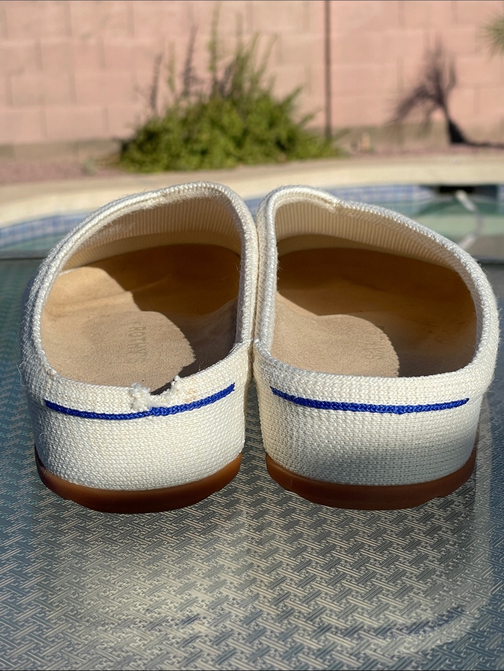 Rothy's White Canvas Slip-On Mules with Tan Soles - Picture 5 of 7